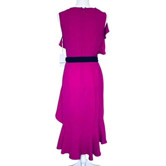 AMANDA UPRICHARD Beverly‎ Ruffled Sleeveless Belted Midi Dress in Fuchsia-Size S - Picture 4 of 7